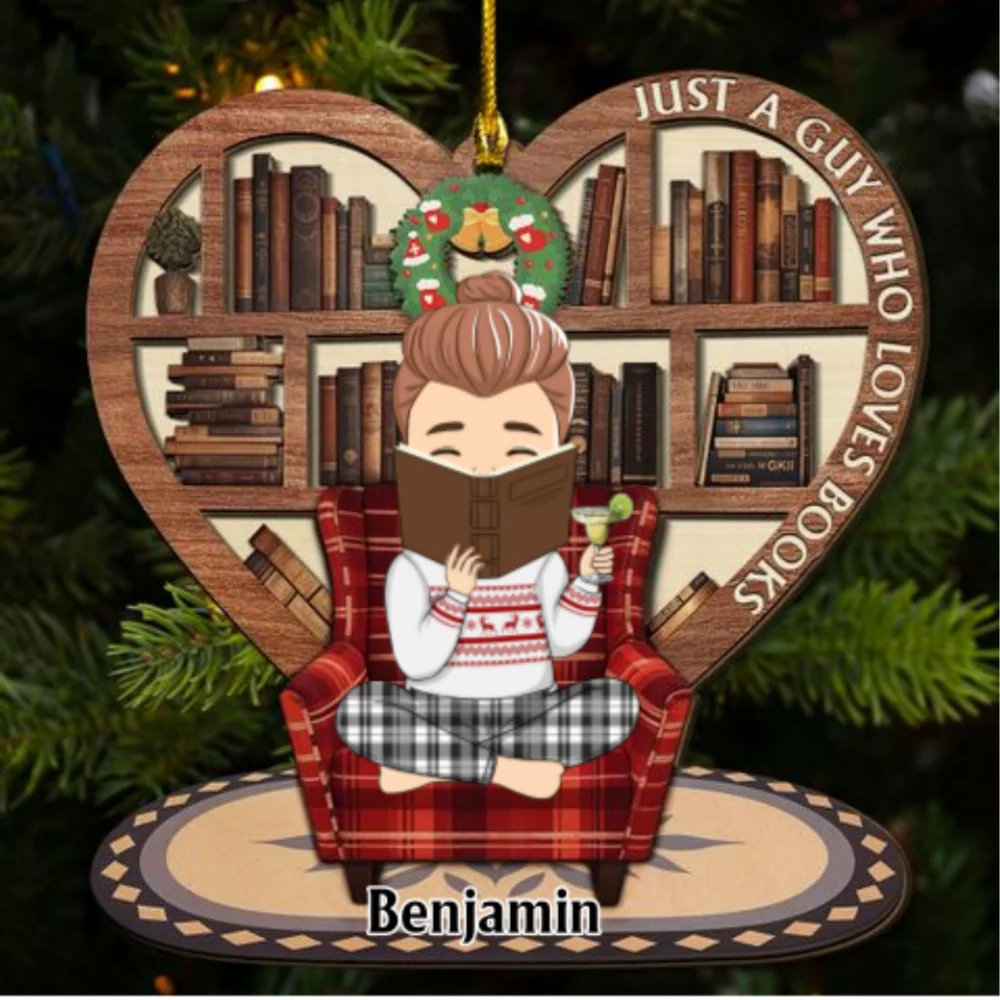 Snow Is Falling Books Are Calling - Personalized Custom Freeshape 2-Layered Wood Ornament - Image 5