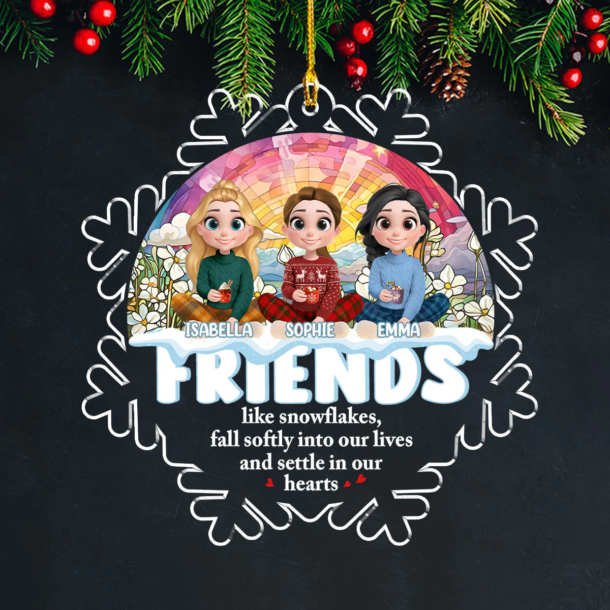 Snowflake Friendship - Personalized Custom Acrylic Ornament - Image 4