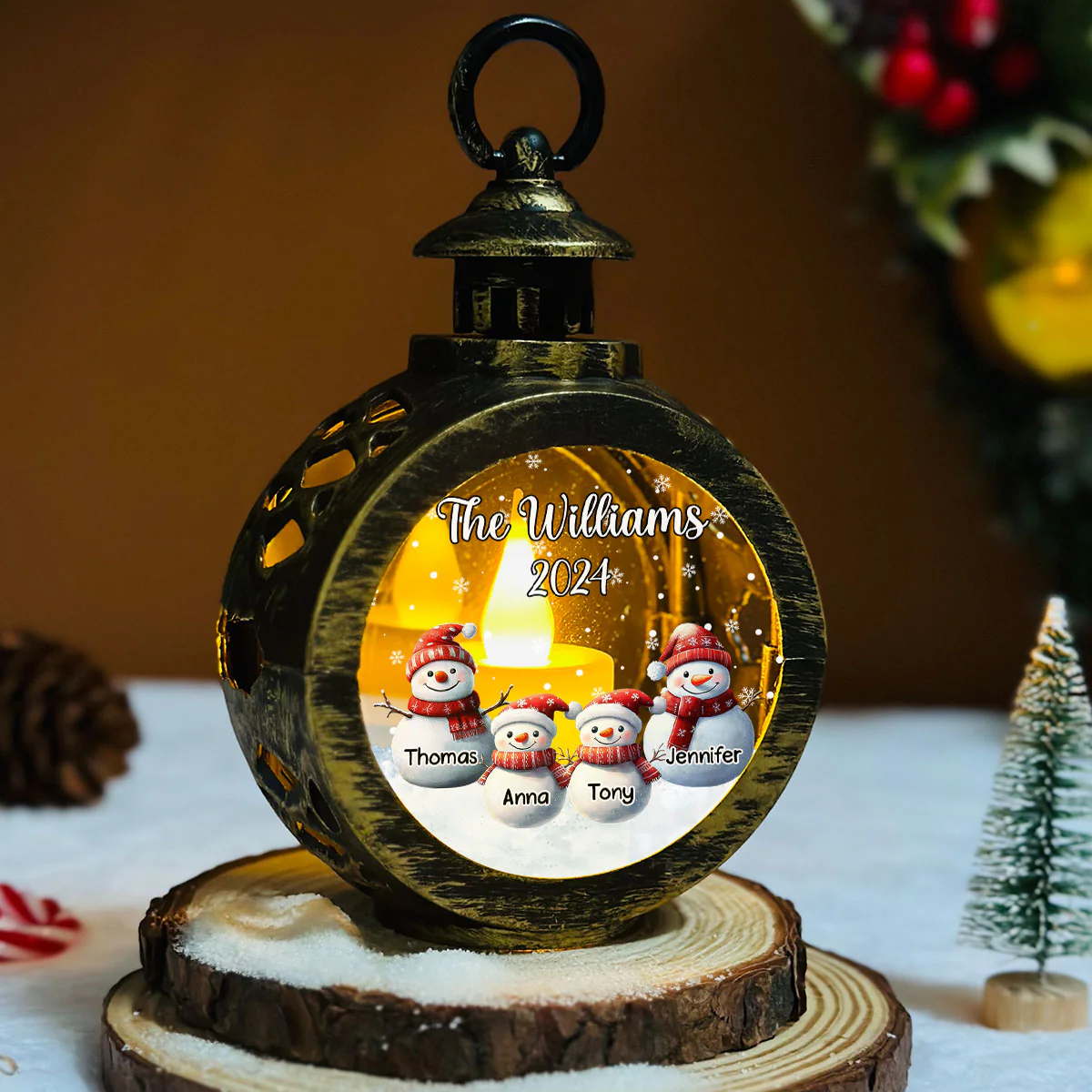 Snowman Family Christmas - Personalized Custom Christmas Lantern - Image 5