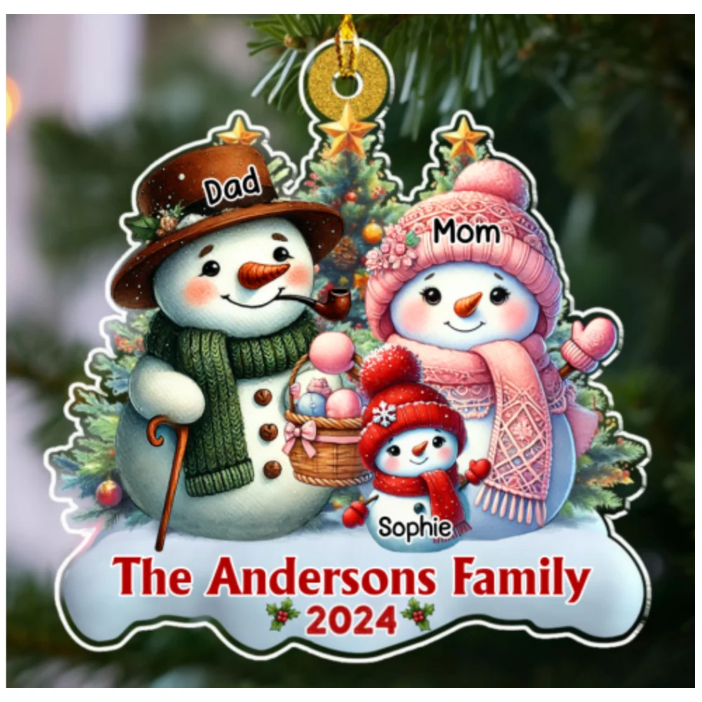 Snowman Family Version 2 - Personalized Custom Acrylic Ornament - Image 5