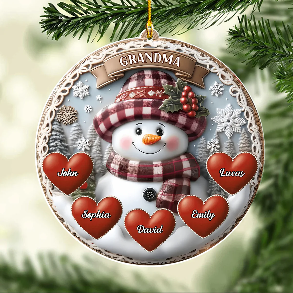 Snowman Grandma Mom Sweet Heart Kids - Personalized Custom Acrylic Ornament - Image 2