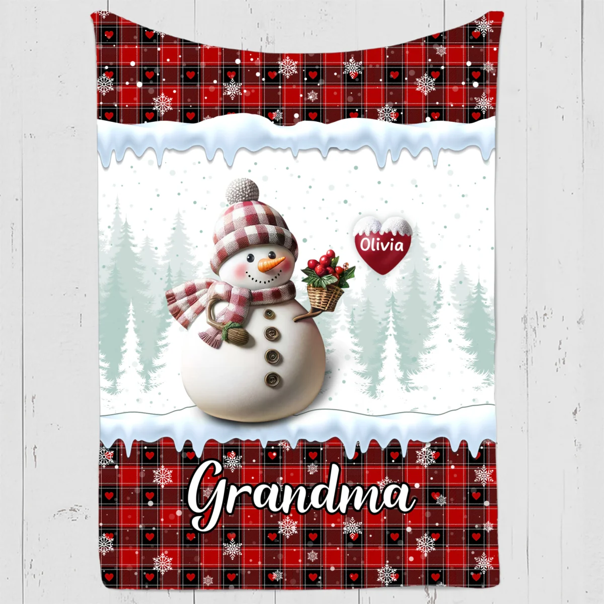 Snowman Grandma - Personalized Custom Fleece Blanket - Image 8