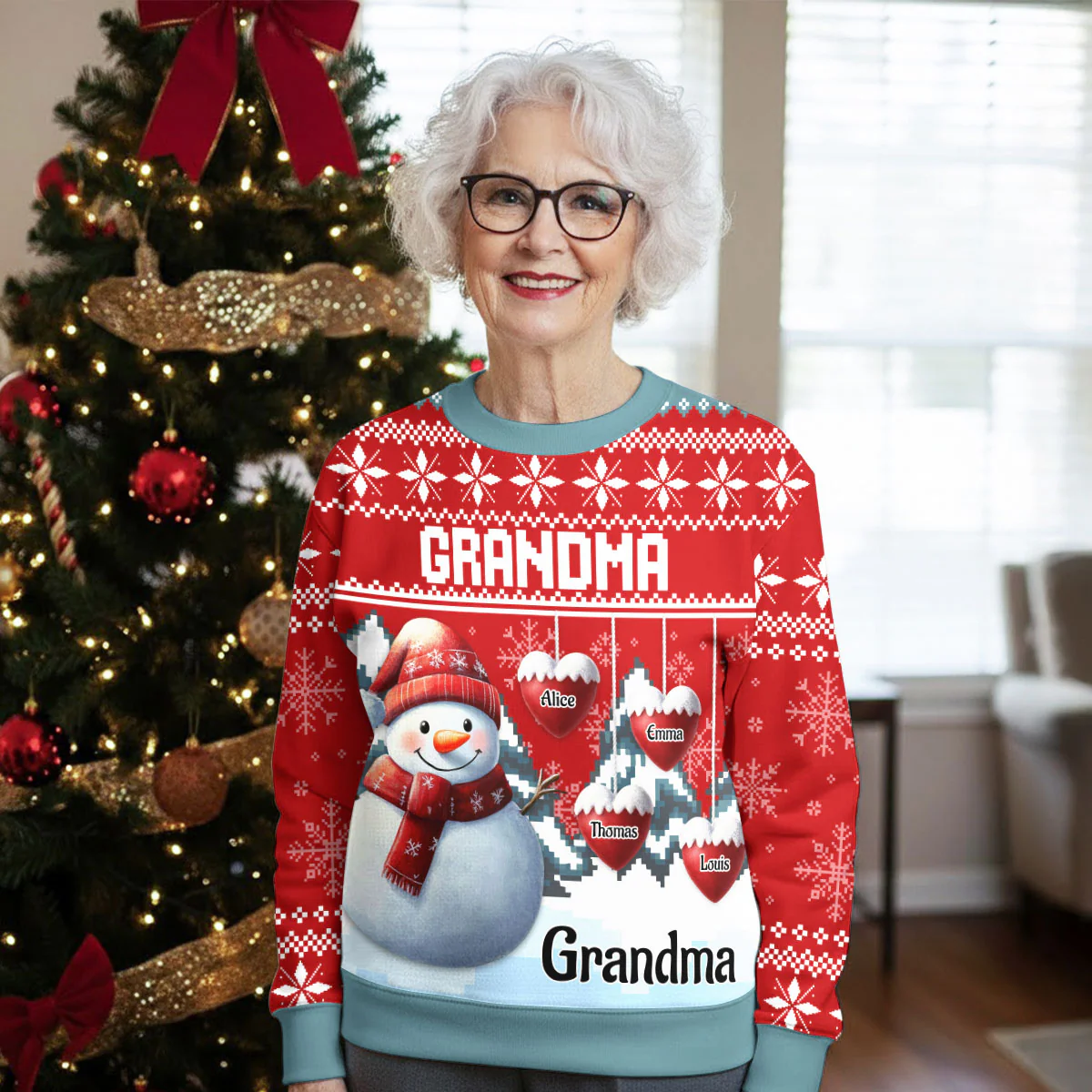 Snowman Kid And Grandma - Personalized Custom All-Over-Print Sweatshirt - Image 2