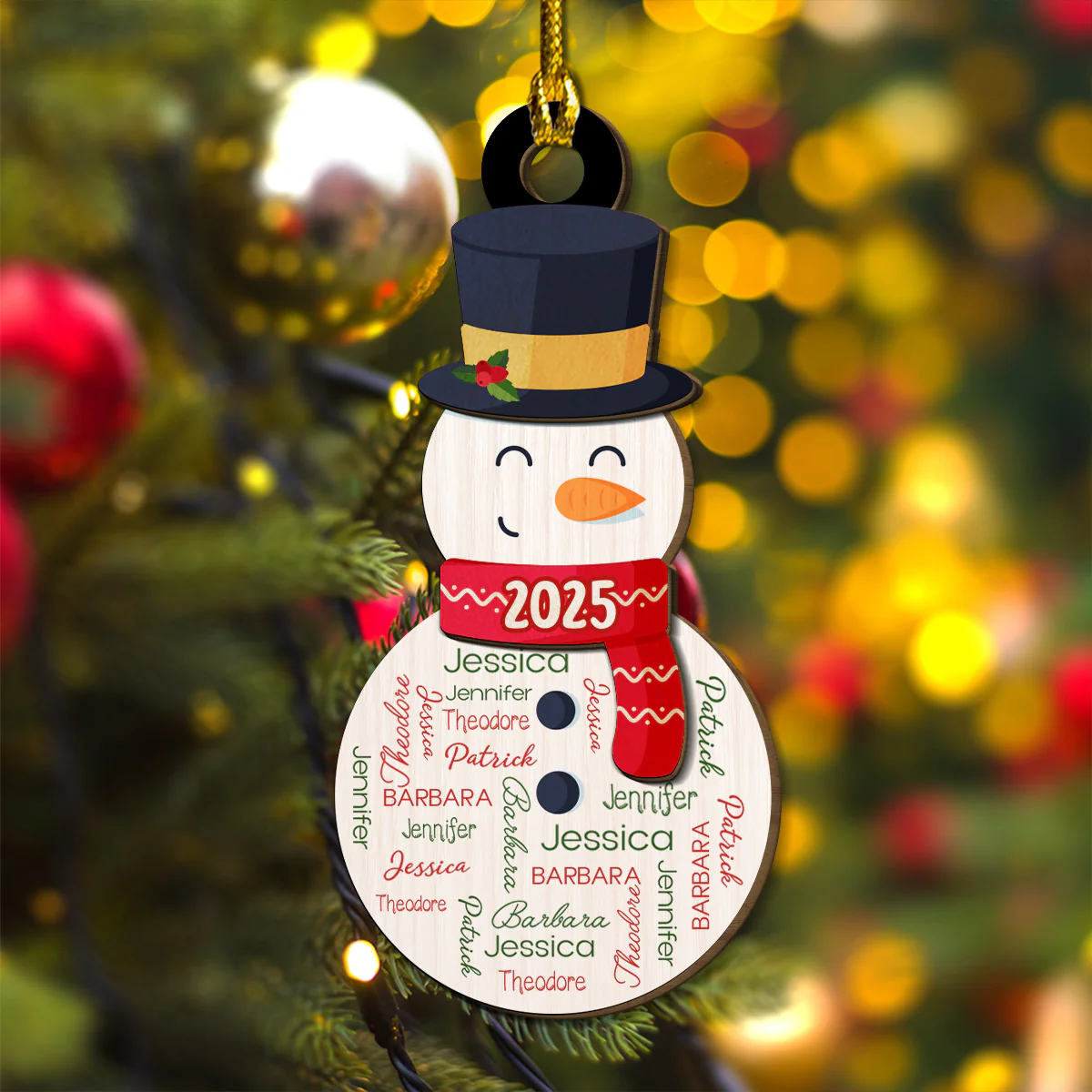 Snowman Repeating Name - Personalized Custom 2-layered Wood Ornament - Image 3