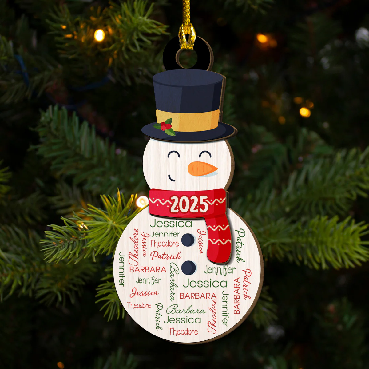 Snowman Repeating Name - Personalized Custom 2-layered Wood Ornament - Image 4