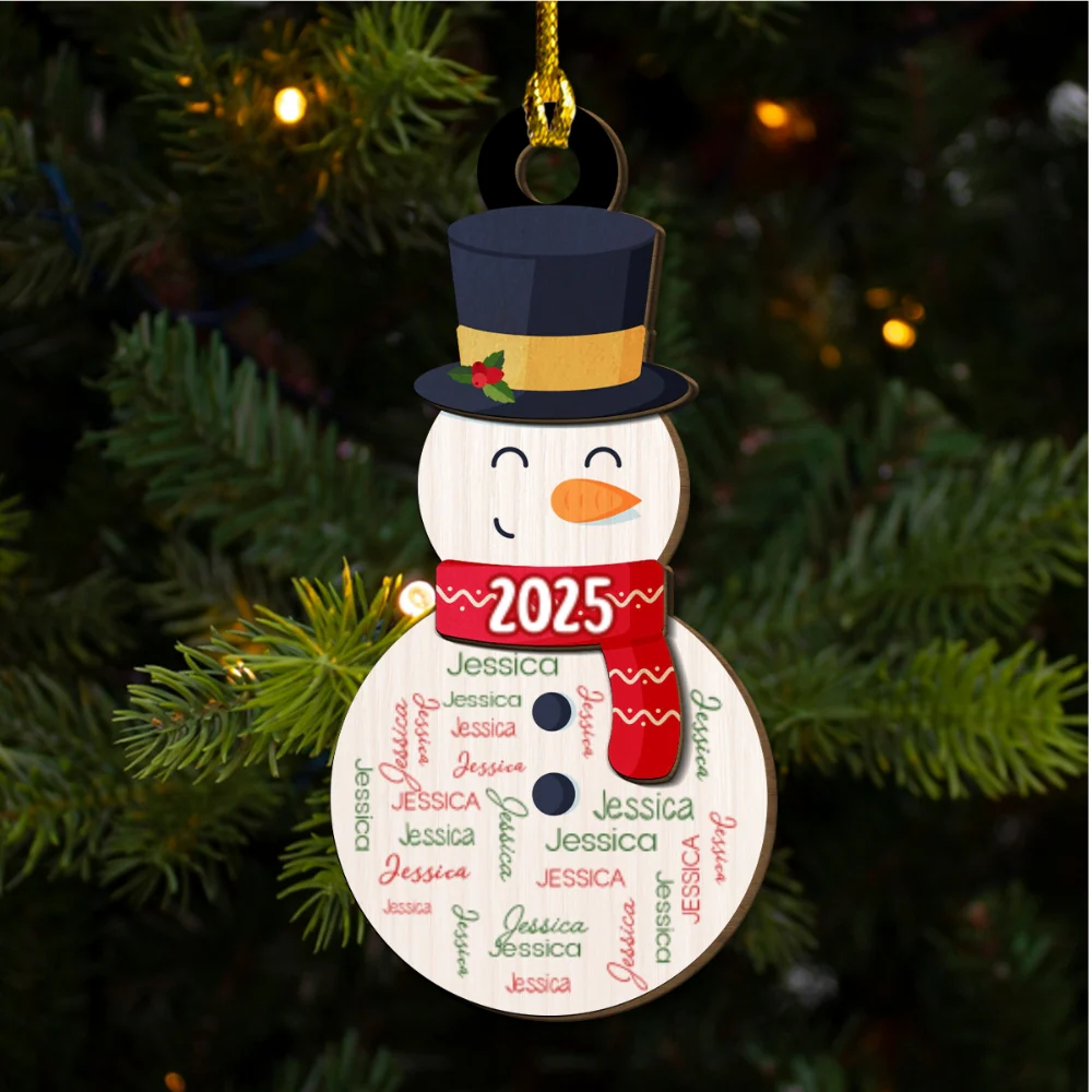 Snowman Repeating Name - Personalized Custom 2-layered Wood Ornament - Image 5