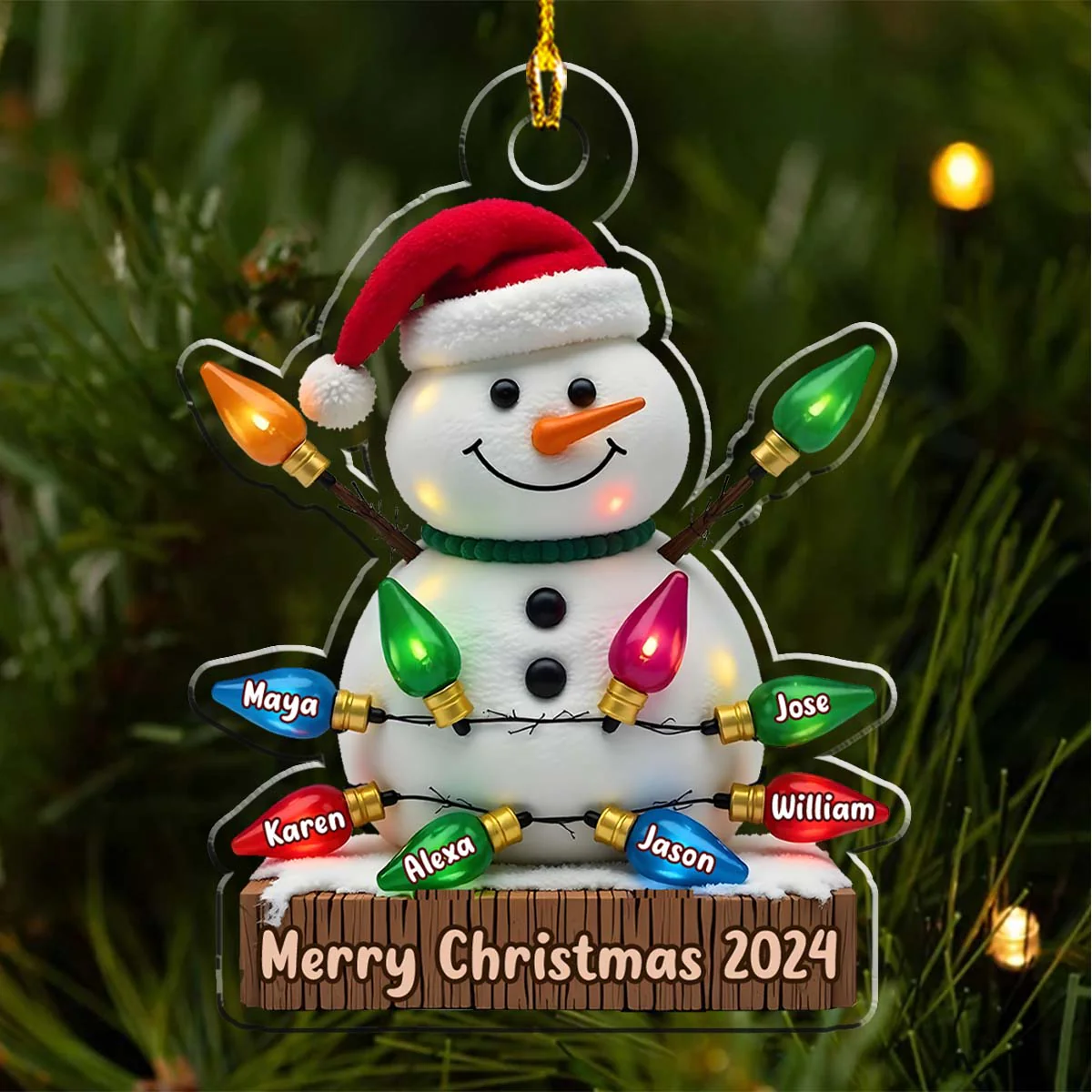 Snowman With Lights - Personalized Custom Acrylic Ornament - Image 2