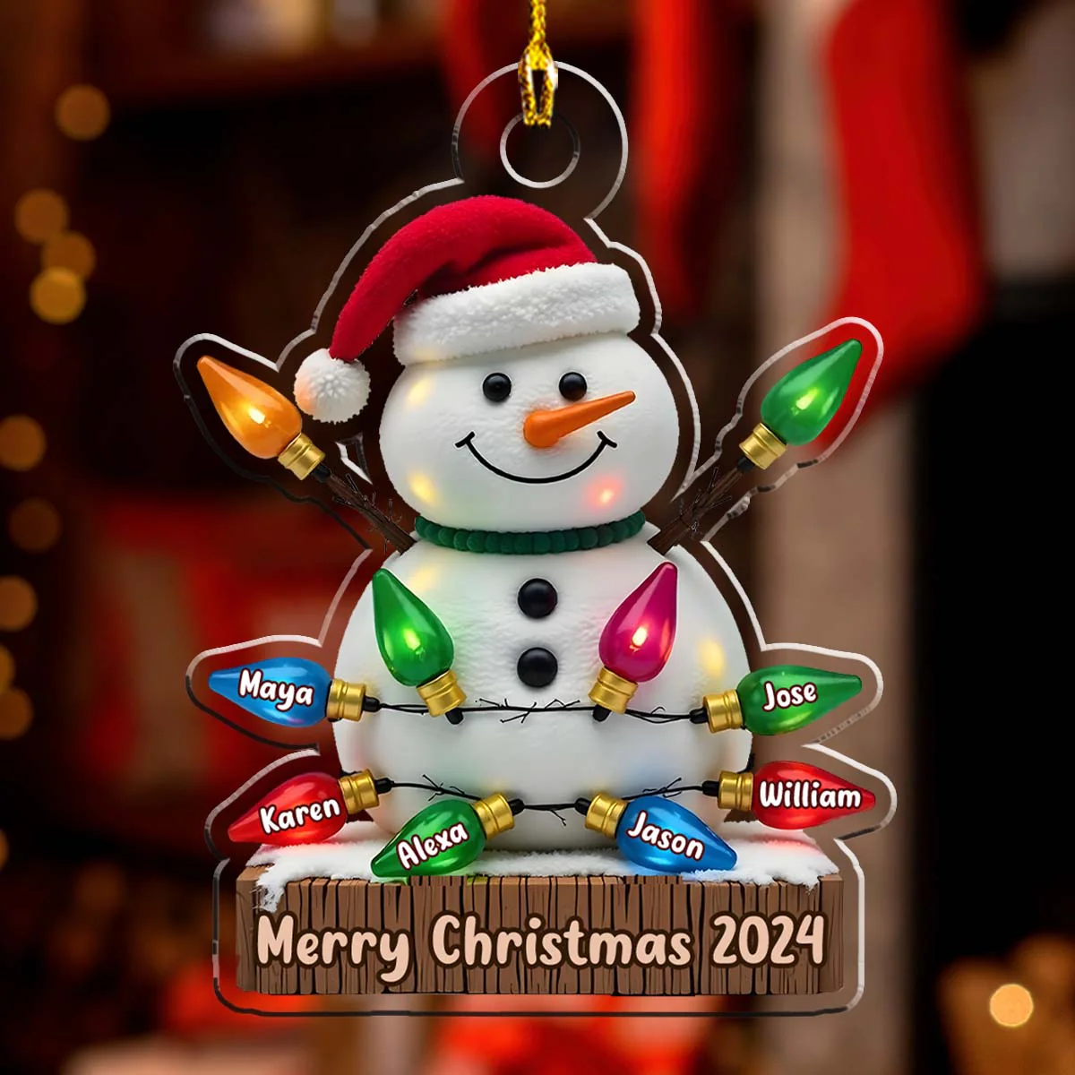 Snowman With Lights - Personalized Custom Acrylic Ornament - Image 3