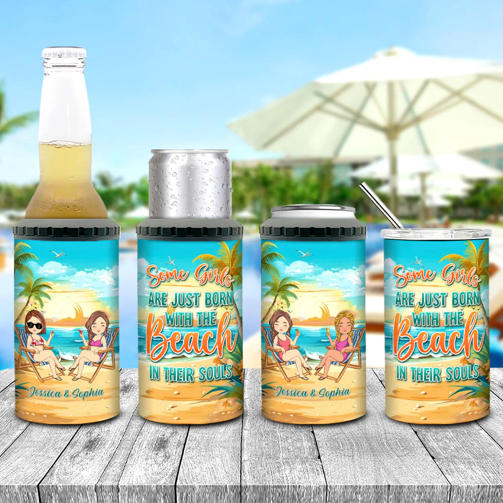 Some Girl Are Just Born With The Beach In Their Souls - Personalized Custom Can Cooler Tumbler - Image 4