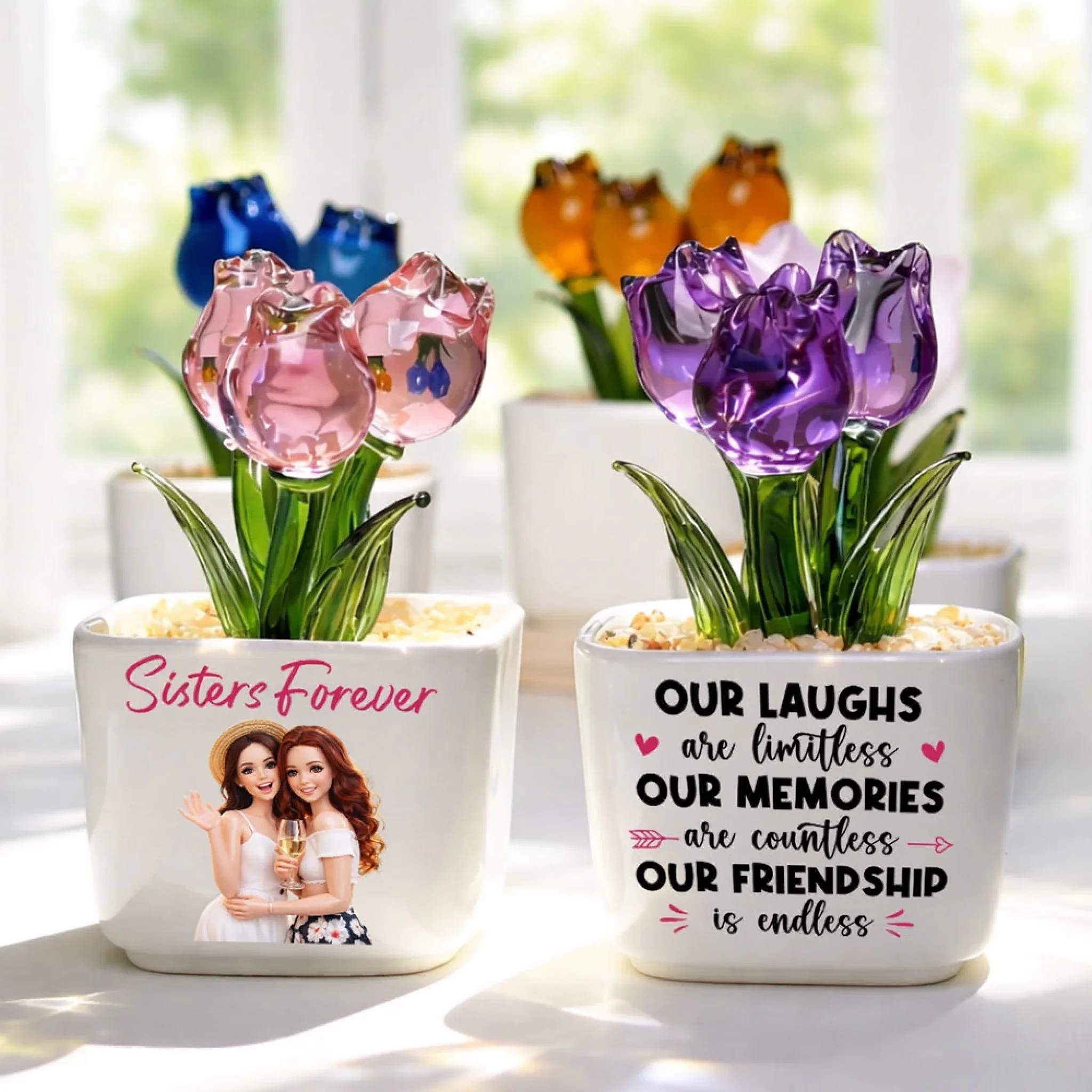 Soul Sisters - Personalized Custom Glass Everlasting Tulips - Image 2