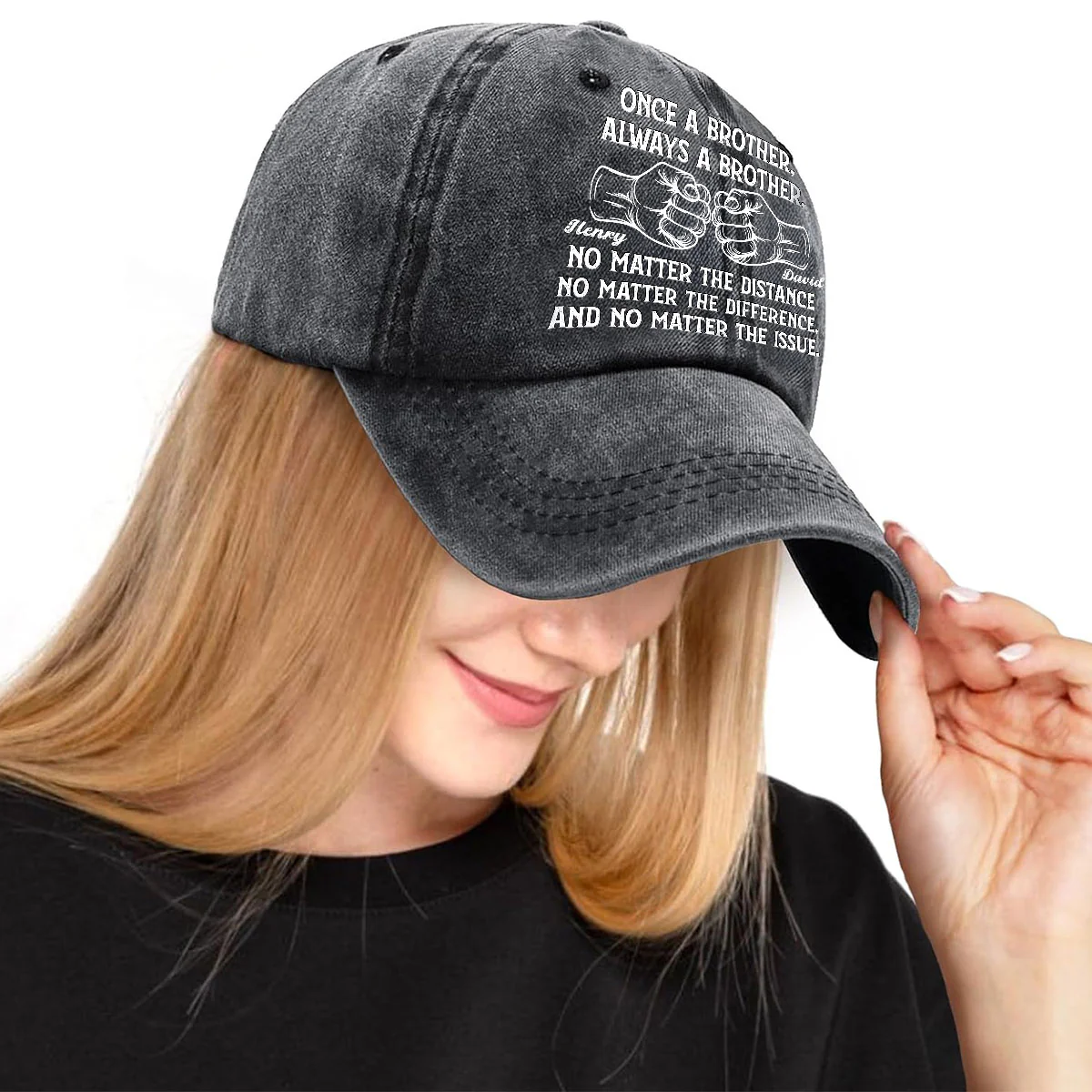 Soulmate Best Friend - Personalized Custom Vintage Washed Denim Cap - Image 5