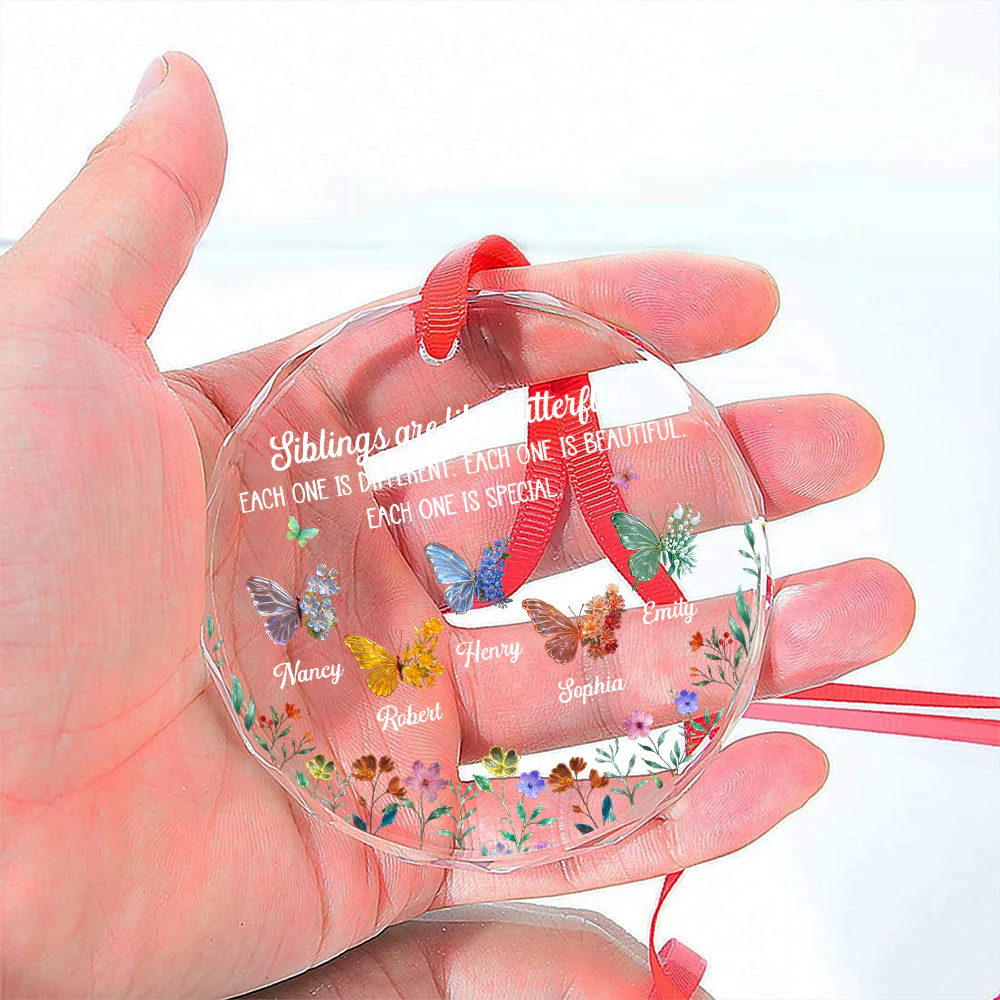 Sparkling Wings For Siblings - Personalized Custom Glass Ornament - Image 5