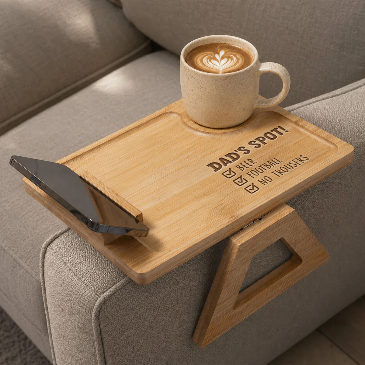 Spot Of Dad - Personalized Custom Engraved Wooden Couch Arm Table - Image 2
