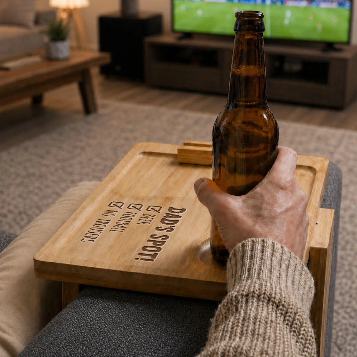 Spot Of Dad - Personalized Custom Engraved Wooden Couch Arm Table - Image 4