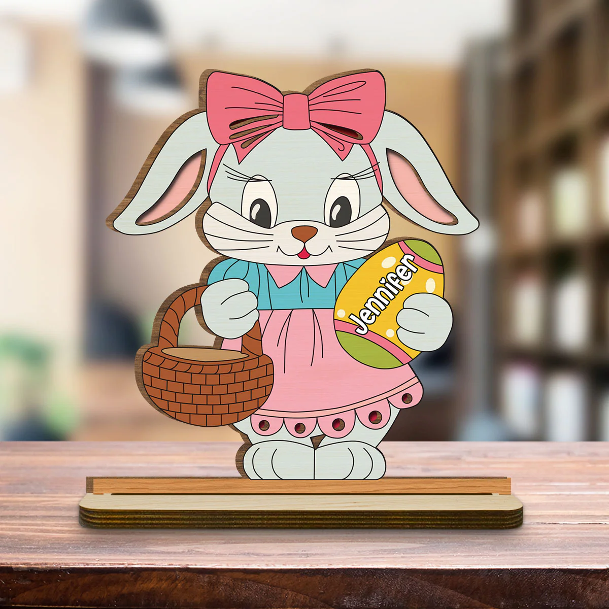 Spring Bunny Surprise - Personalized Custom 2-Layer Wood Plaque With Flat Base - Image 4