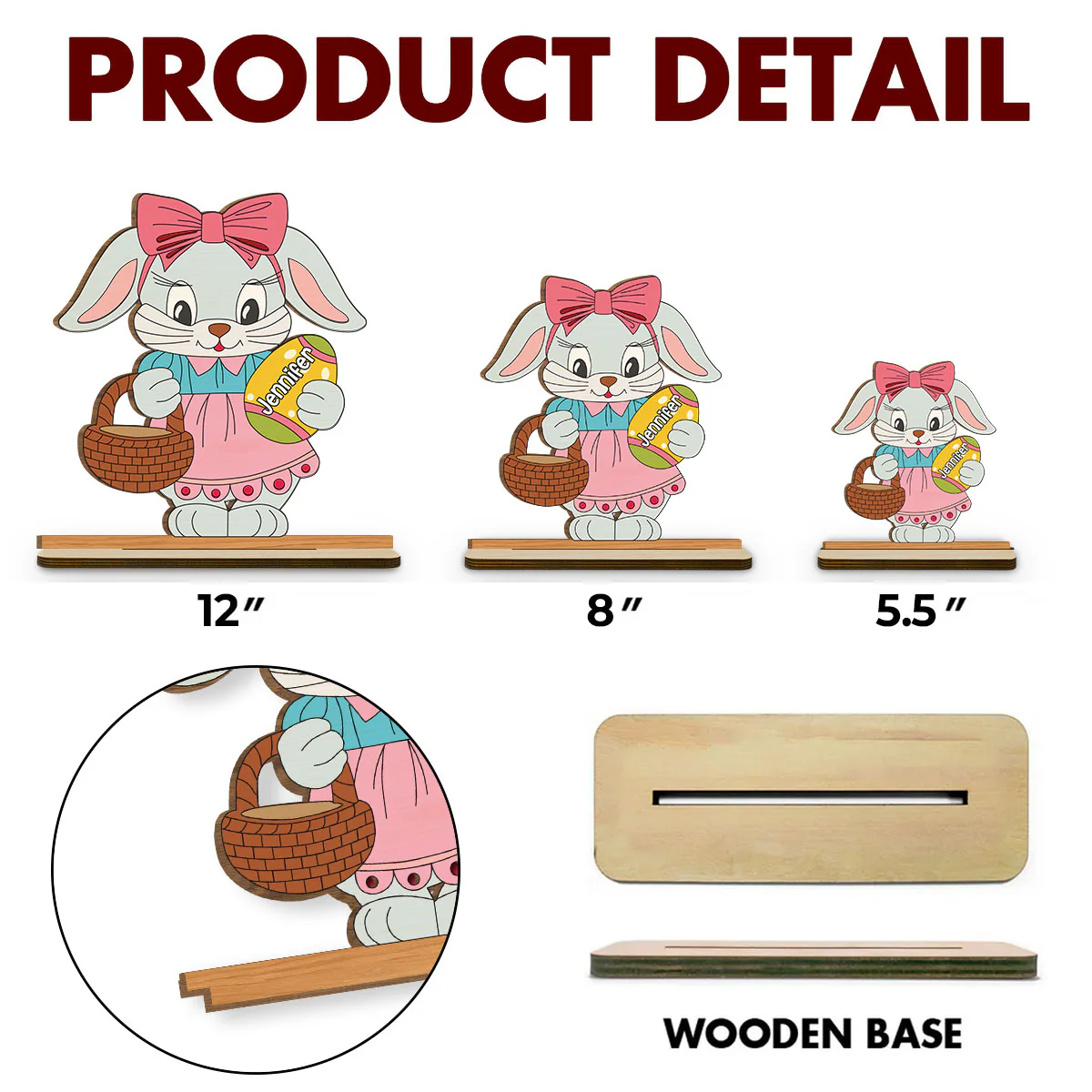 Spring Bunny Surprise - Personalized Custom 2-Layer Wood Plaque With Flat Base - Image 6