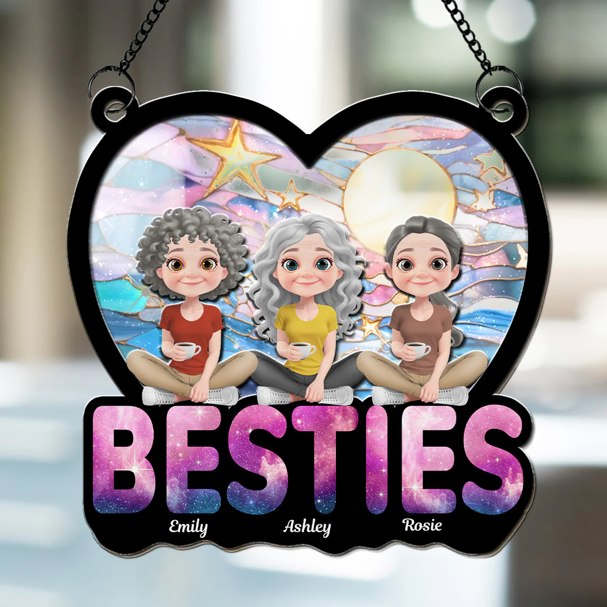 Stars And Moon - Personalized Custom Suncatcher - Image 2