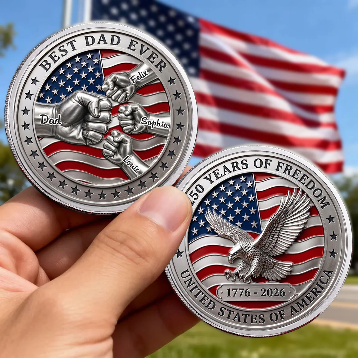 Stars And Stripes Dad - Personalized Custom Commemorative Keepsake Coin - Image 2