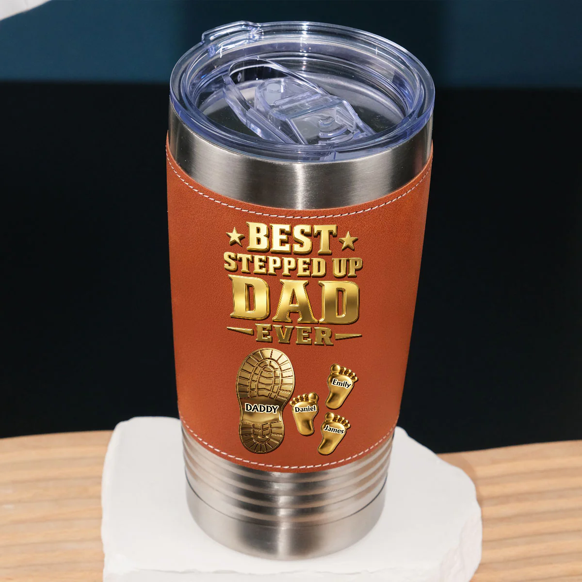Stepped Up With Love - Personalized Custom Leather Tumbler - Image 2