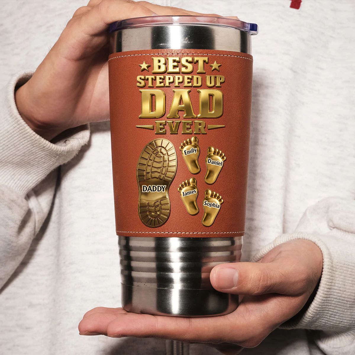 Stepped Up With Love - Personalized Custom Leather Tumbler - Image 3