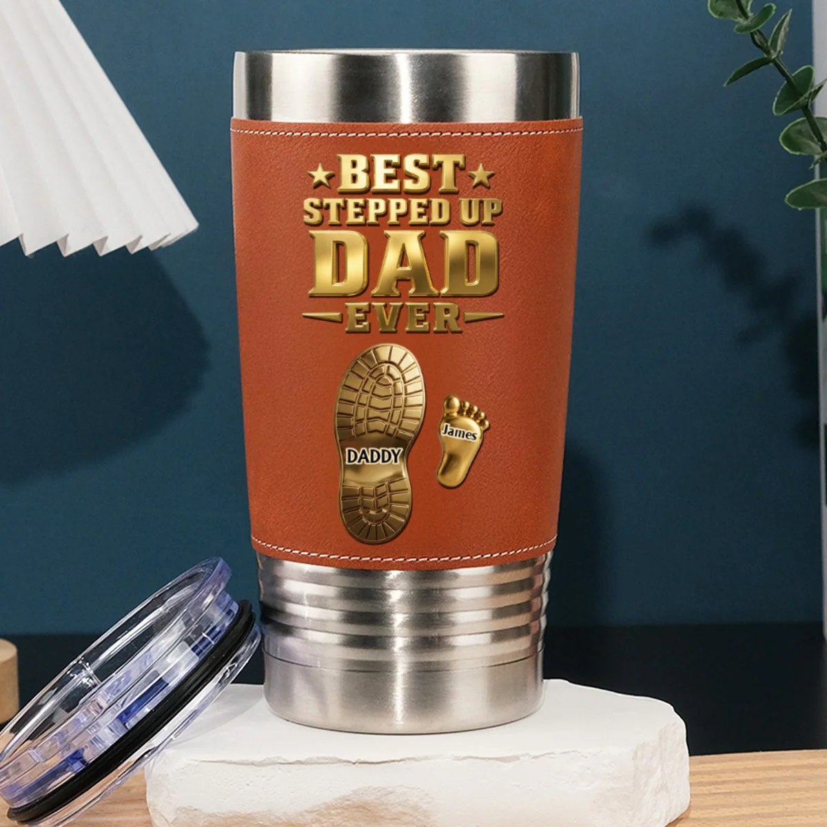 Stepped Up With Love - Personalized Custom Leather Tumbler - Image 6