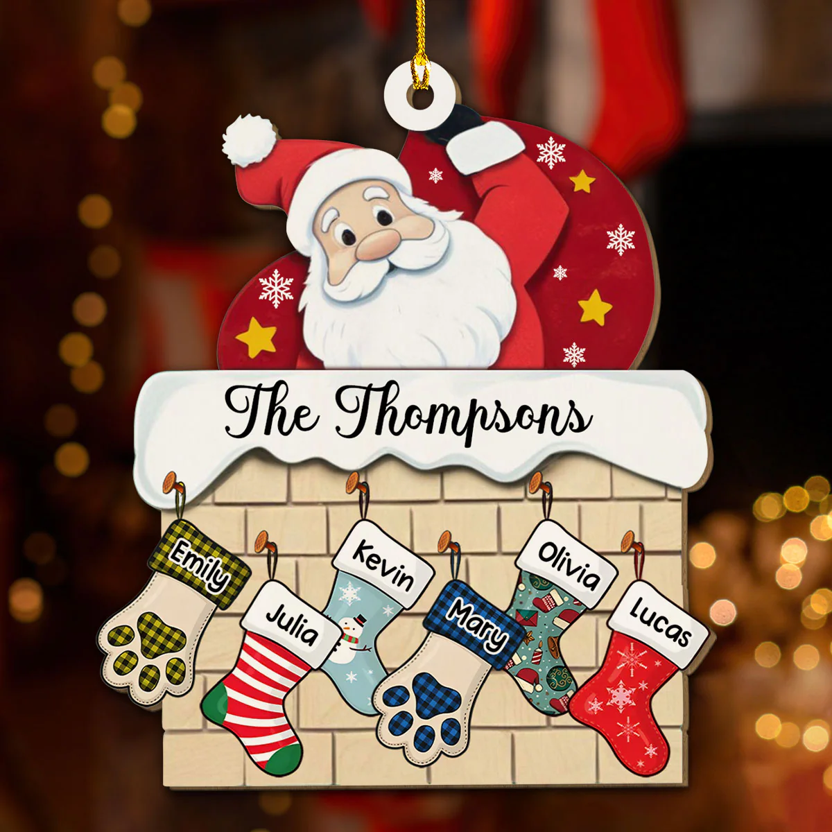 Stocking Christmas Family Name - Personalized Custom Wood Ornament - Image 3