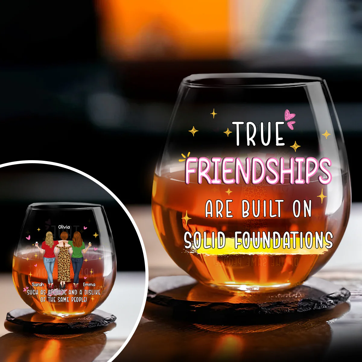 Strong Friendships Are Rooted In Trust And Fun - Personalized Custom Wine Glass - Image 3
