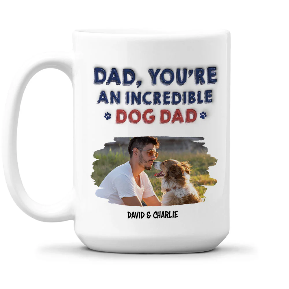 Stylized Incredible Dog Dad Photo - Personalized Custom 3D Inflated Effect Coffee Mug - Image 2