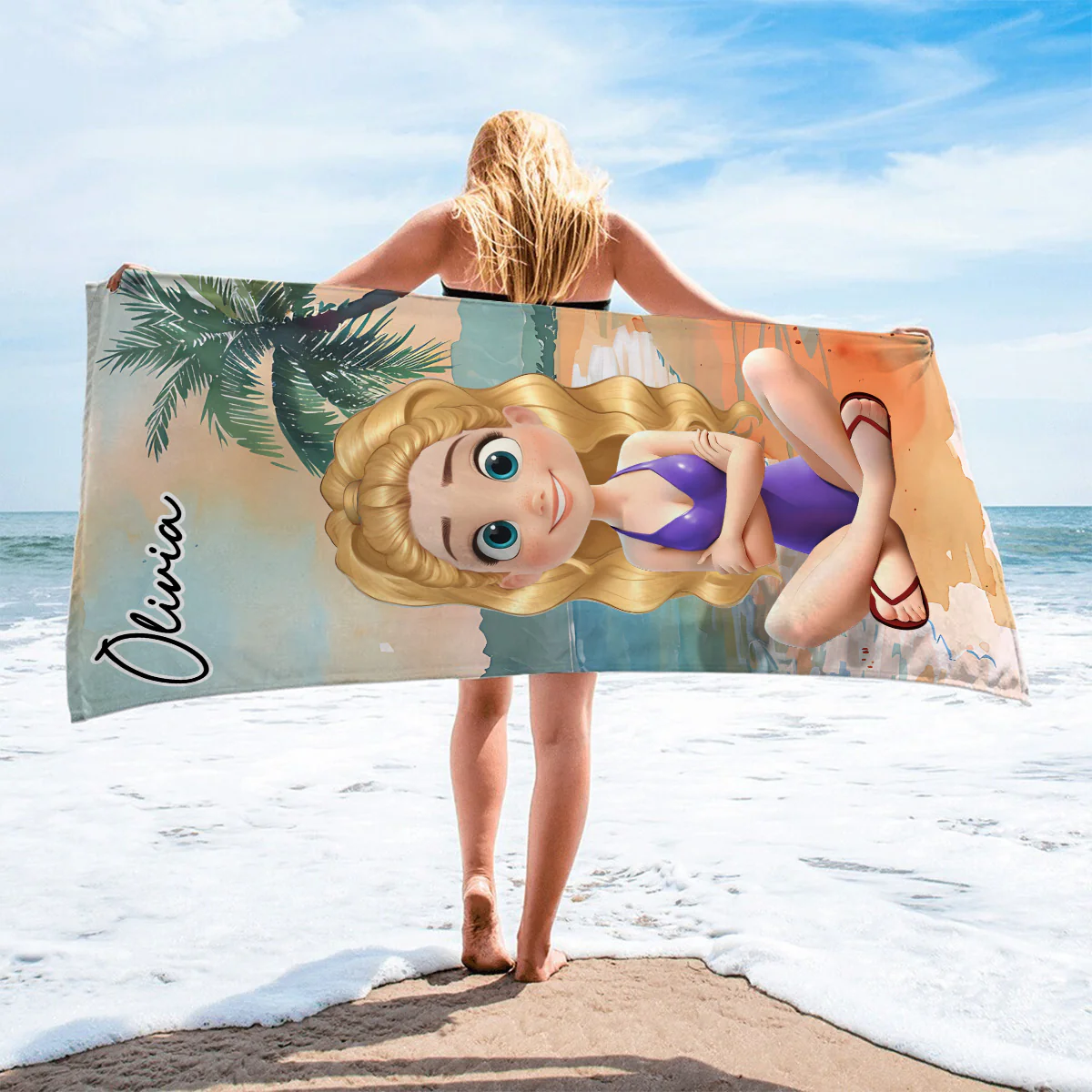 Summer Lady Cartoonize - Personalized Custom Beach Towel - Image 3
