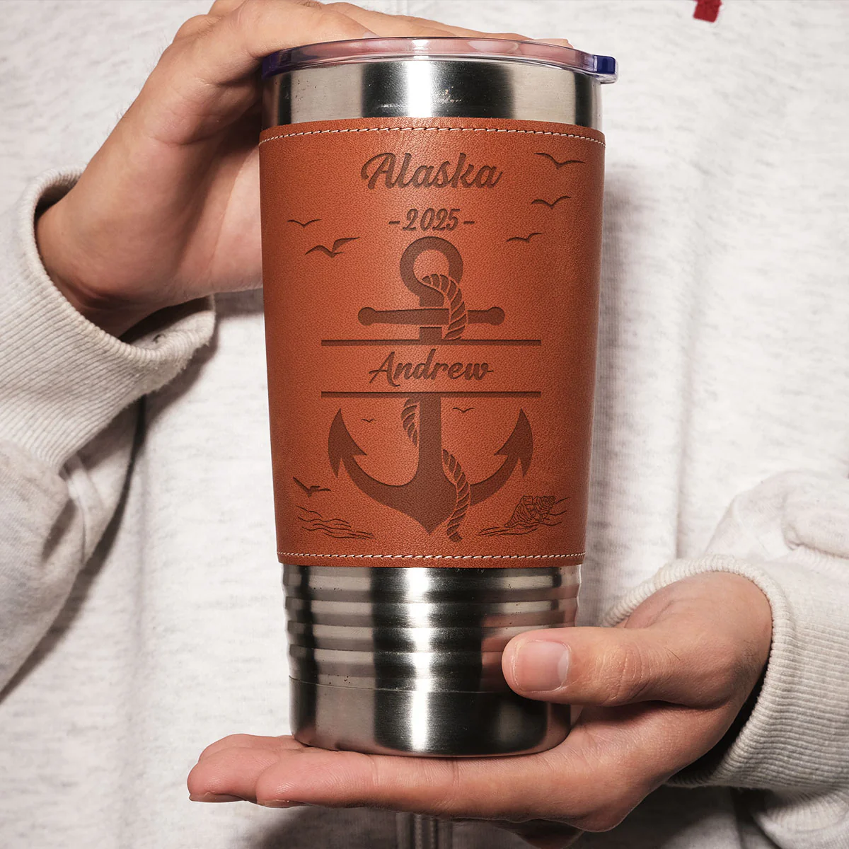 Summer Vacation - Personalized Custom Engraved Leather Tumbler - Image 4