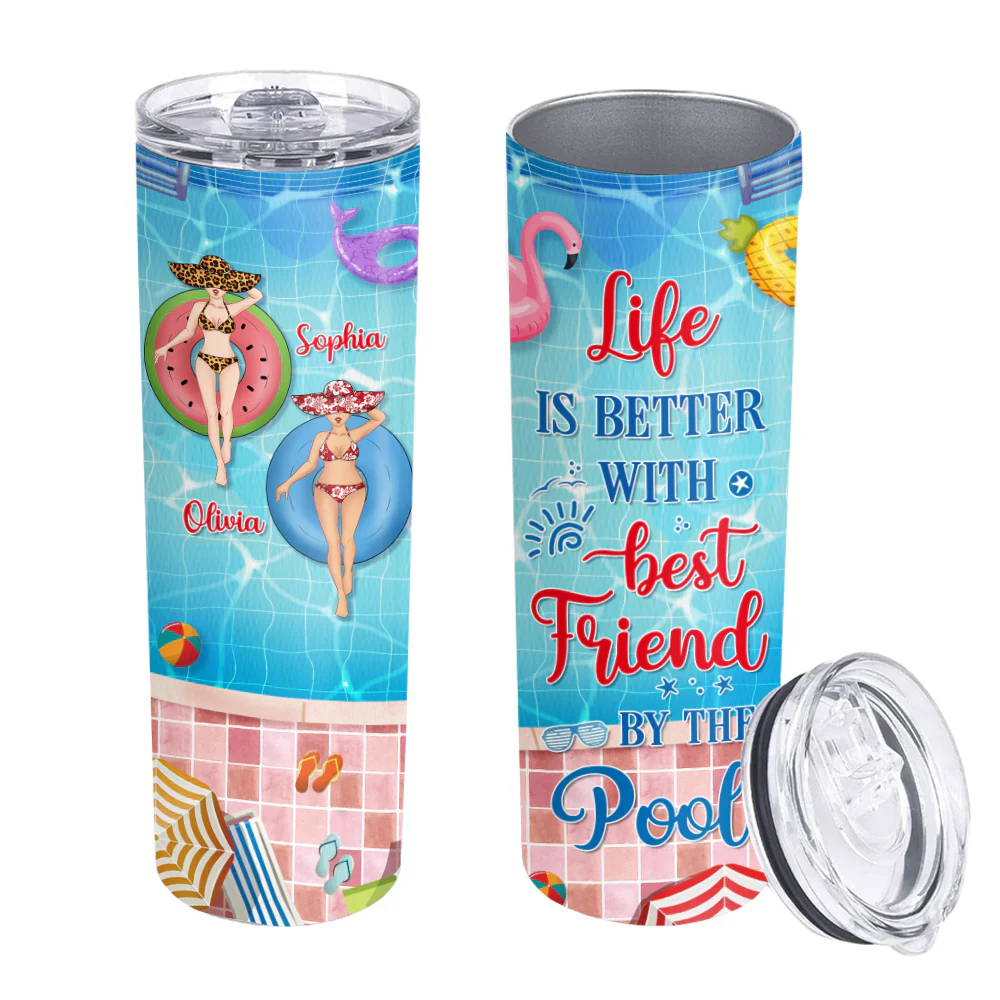 Summer With Bestie - Personalized Custom Skinny Tumbler