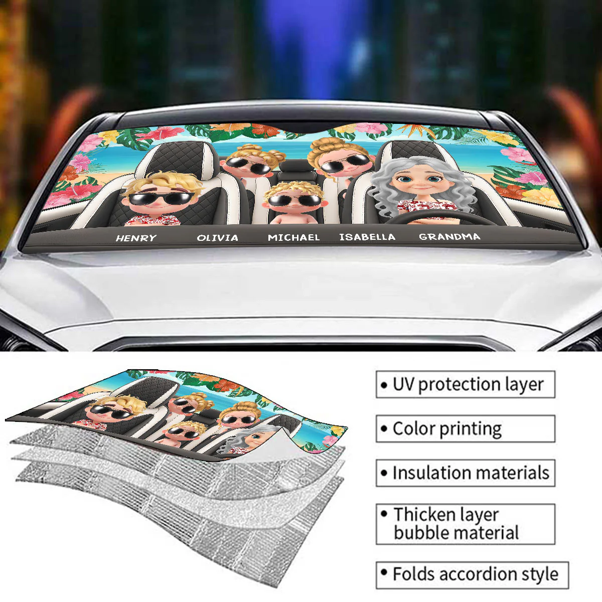 Summer With My Grandkids - Personalized Car Sunshade - Image 4