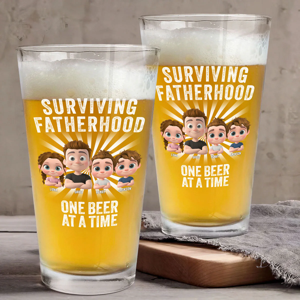 Surviving Fatherhood - Personalized Custom Beer Glass - Image 3