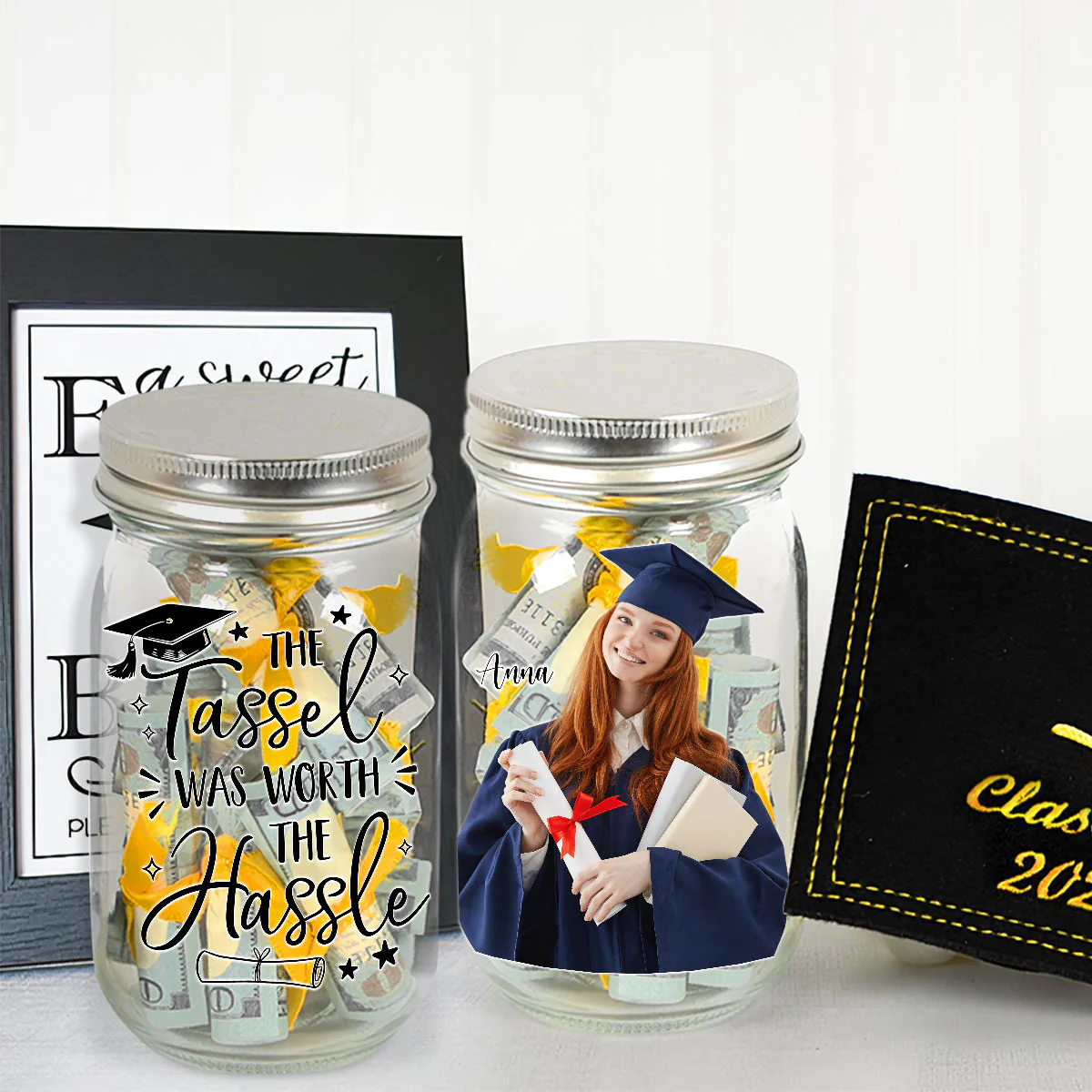 Tassel Worth Hassle - Personalized Custom Graduation Mason Jar Light - Image 4