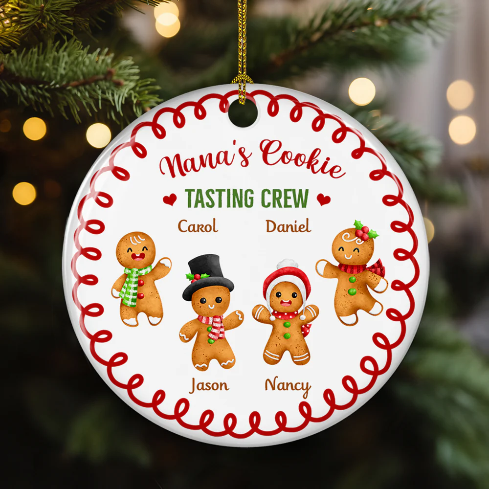Tasting Crew Of Grandma - Personalized Custom Circle Ceramic Ornament - Image 2