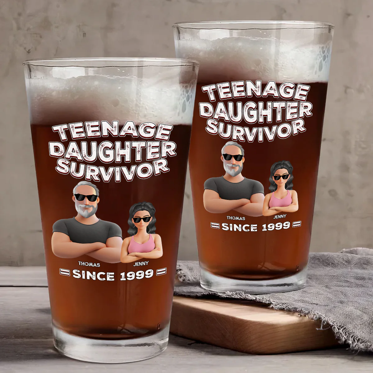 Teenage Daughter Survivor - Personalized Custom Beer Glass - Image 2