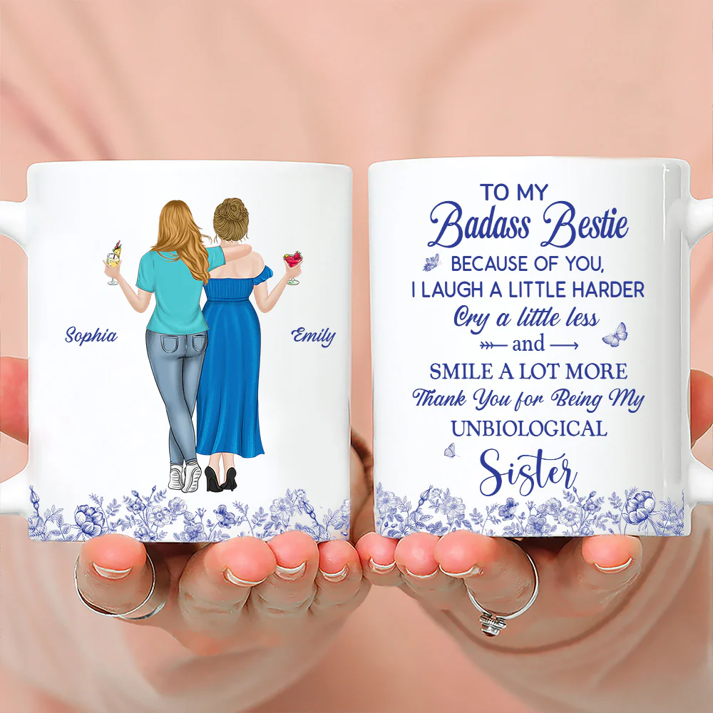 Thank You for Being My Sister Flower Toile - Personalized Custom Coffee Mug - Image 4