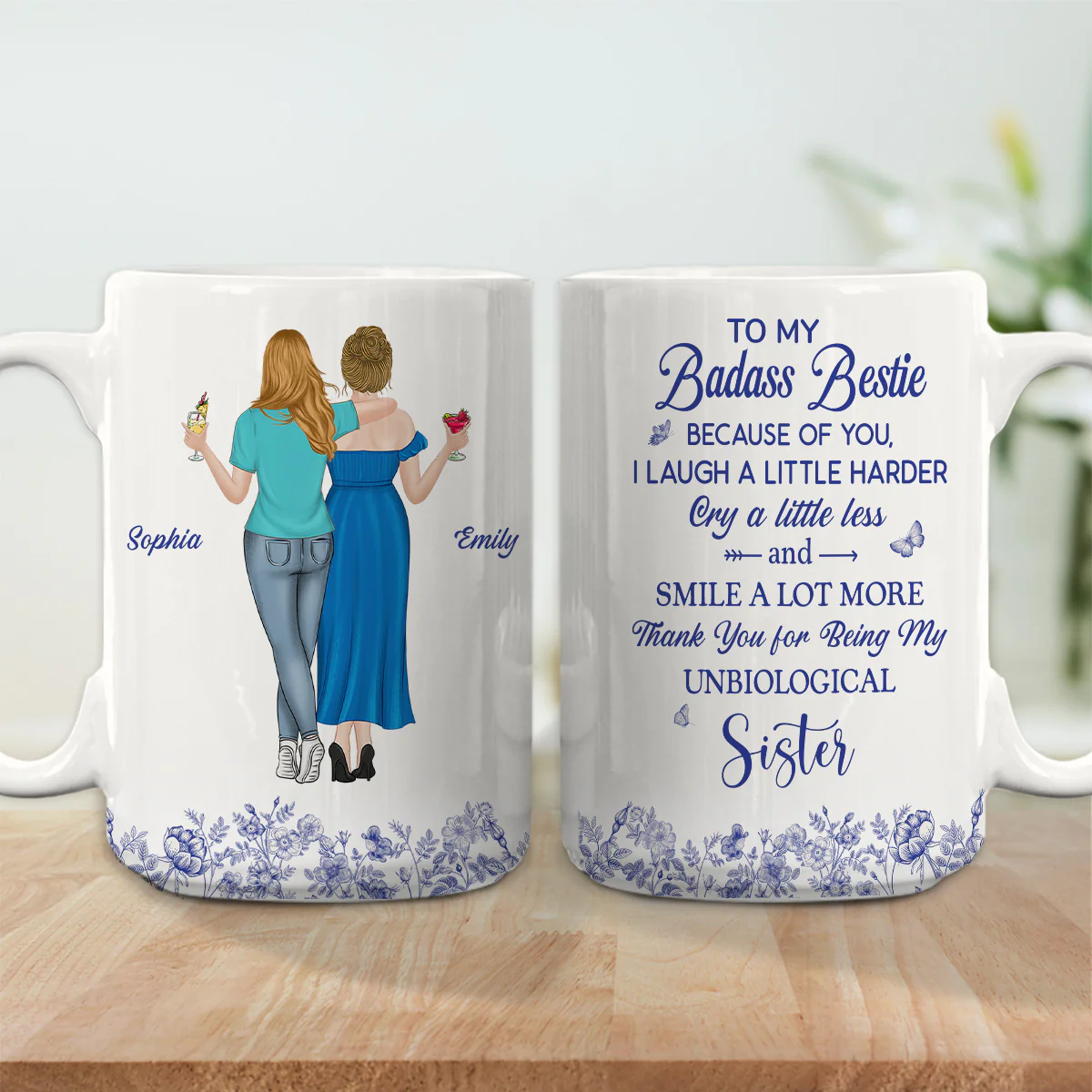 Thank You for Being My Sister Flower Toile - Personalized Custom Coffee Mug - Image 9