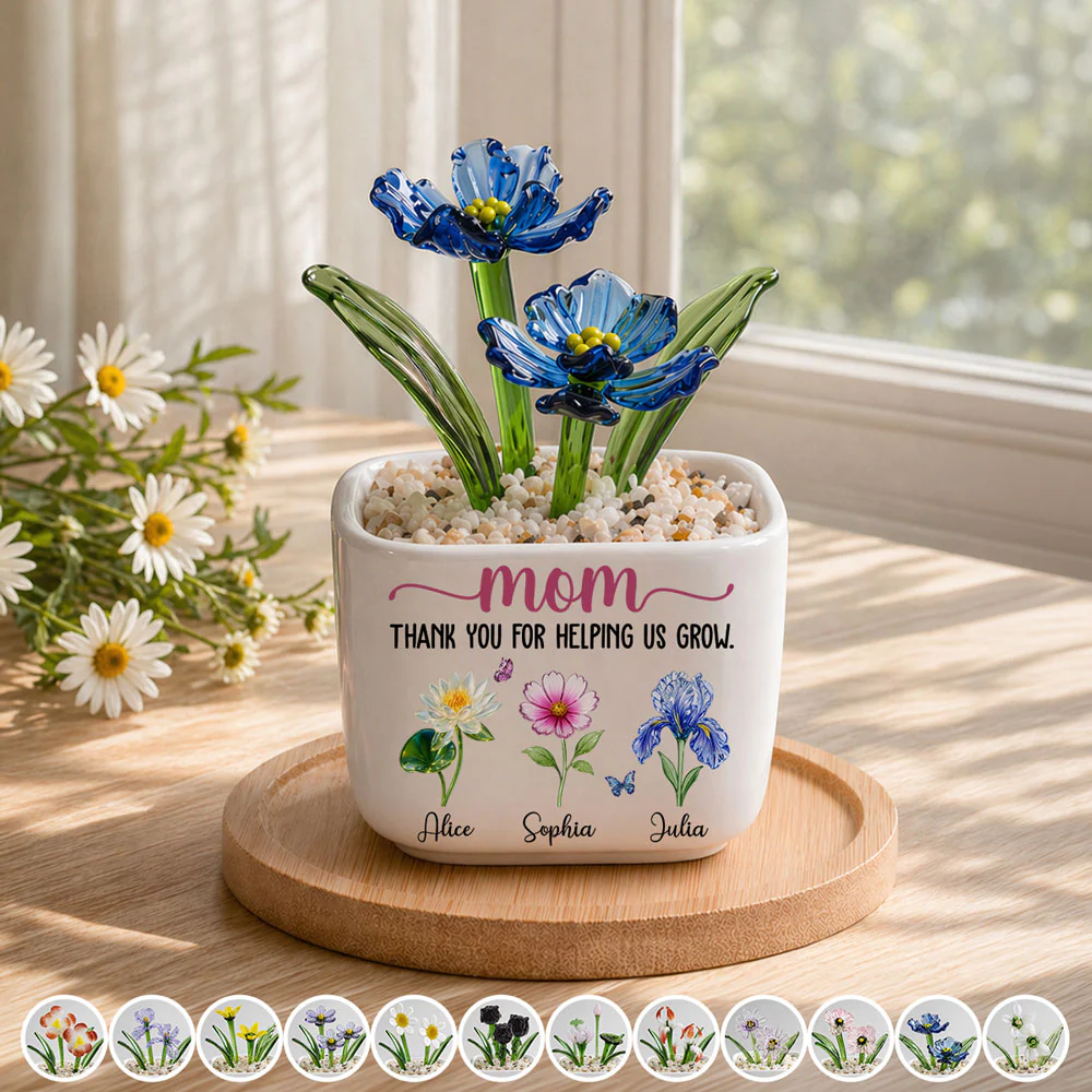 Thank You For Helping Me Grow - Personalized Custom Glass Birth Month Flower - Image 2