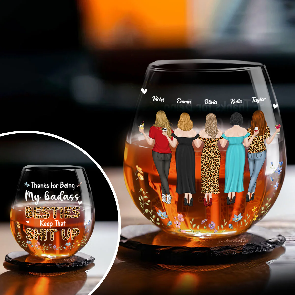 Thanks For Being My Best Friends - Personalized Custom Wine Glass - Image 4