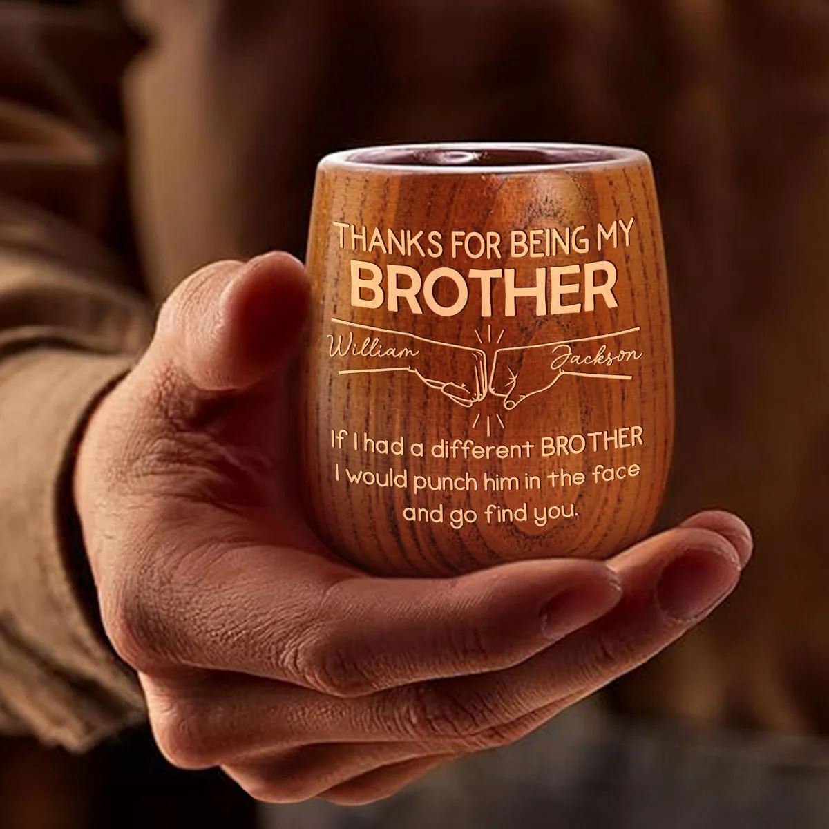 Thanks For Being My Brother - Personalized Custom Wooden Whiskey Glass - Image 3