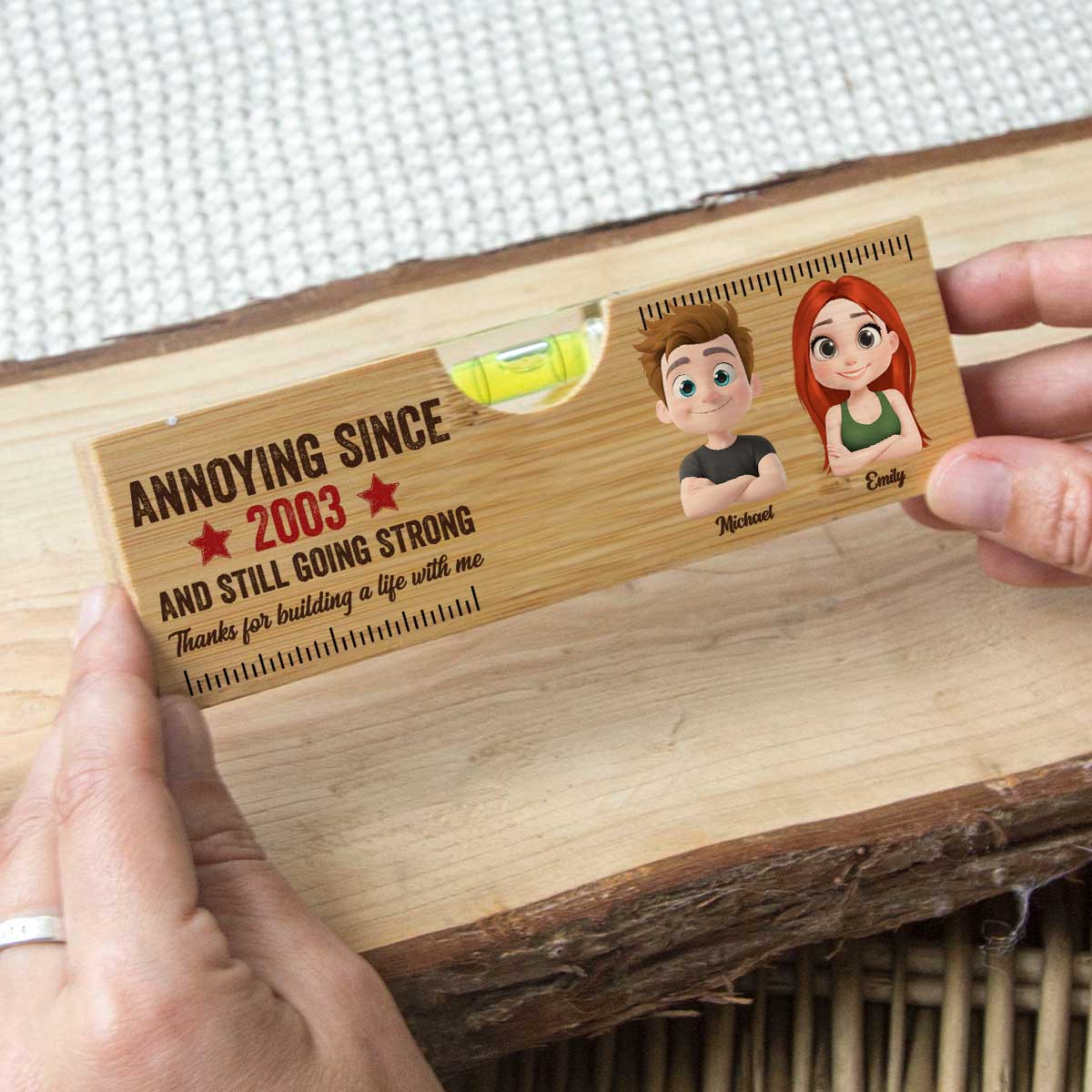 Thanks For Building A Life With Me - Personalized Custom Wooden Spirit Level Bottle Opener - Image 2