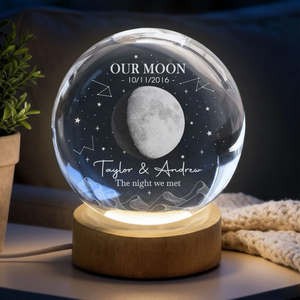 The Beginning Of Us - Personalized Custom Crystal Globe Lamp - Image 2