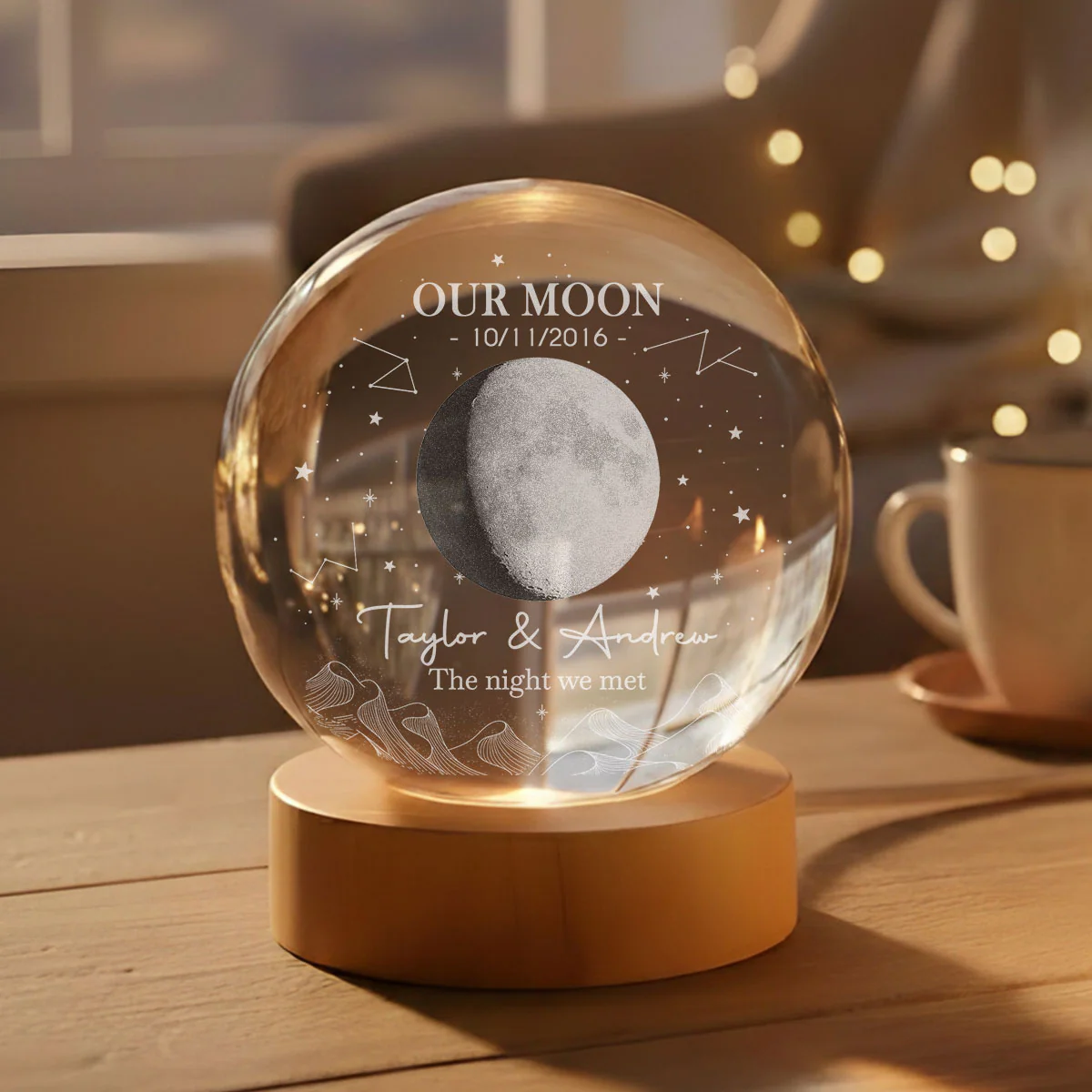 The Beginning Of Us - Personalized Custom Crystal Globe Lamp - Image 3