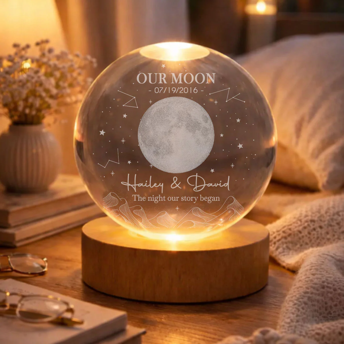 The Beginning Of Us - Personalized Custom Crystal Globe Lamp - Image 4