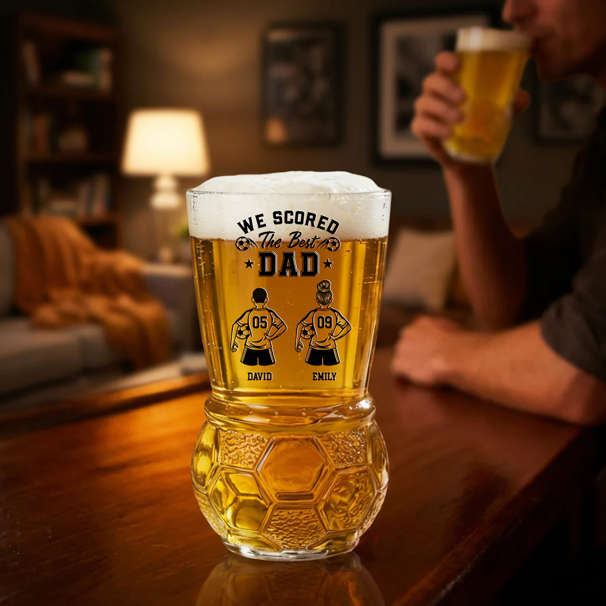The Best Dad - Personalized Custom Football Beer Glass - Image 3