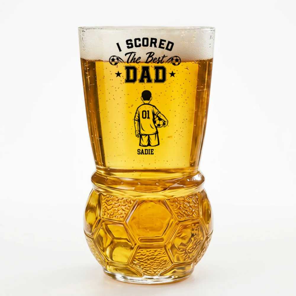 The Best Dad - Personalized Custom Football Beer Glass - Image 6