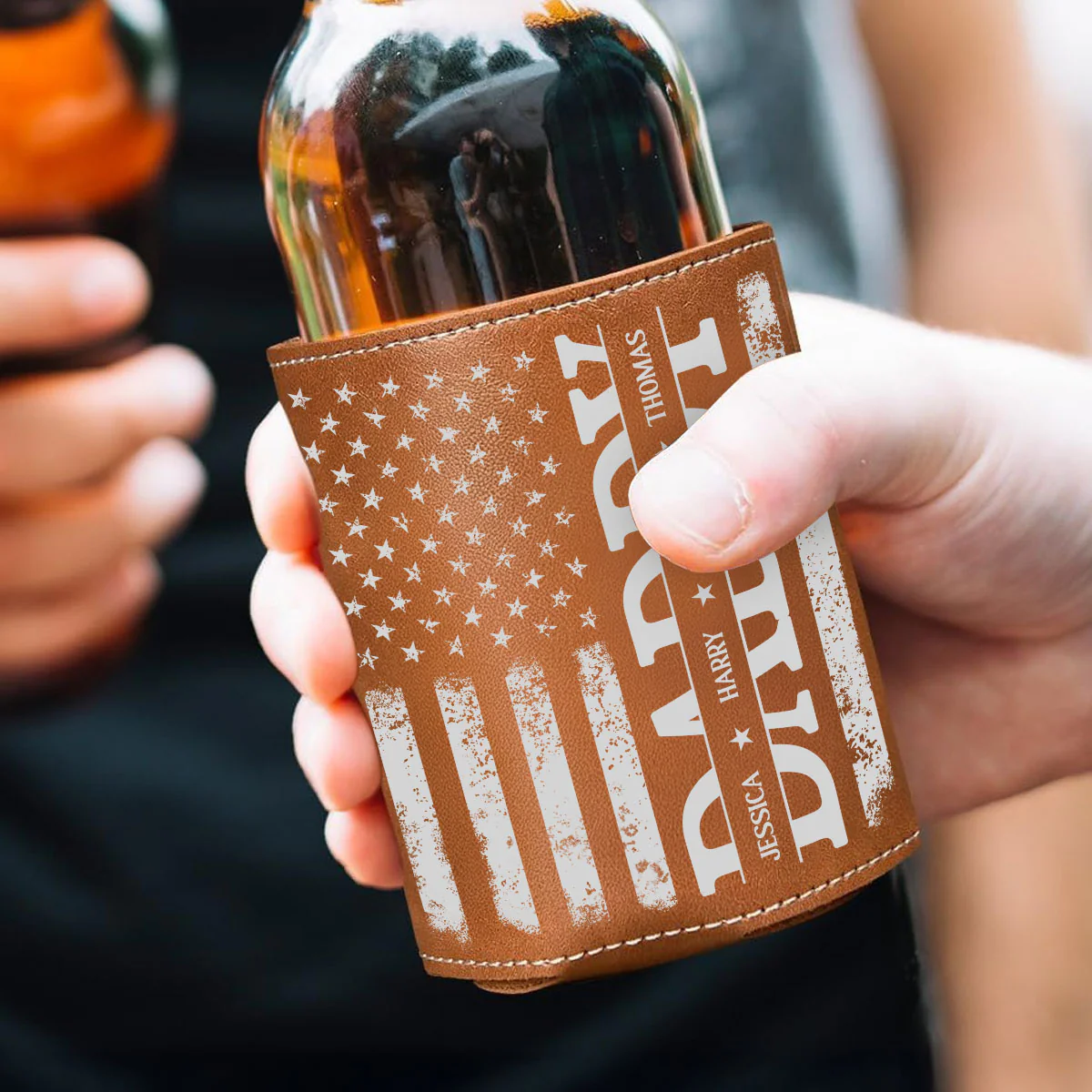 The Best Daddy - Personalized Custom Leather Can Cooler - Image 2