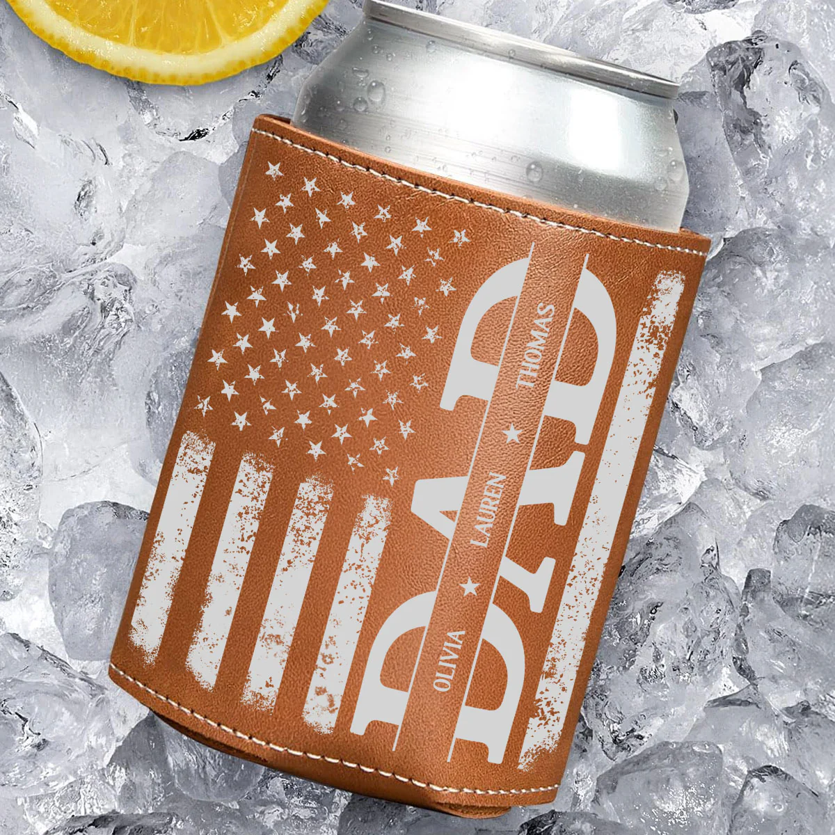 The Best Daddy - Personalized Custom Leather Can Cooler - Image 3