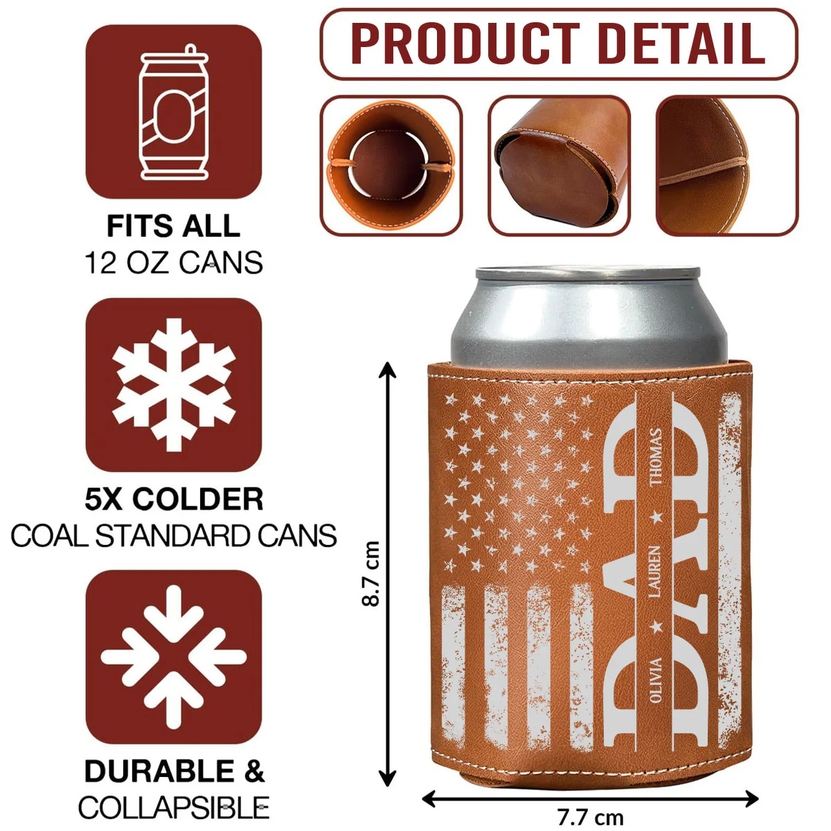 The Best Daddy - Personalized Custom Leather Can Cooler - Image 6